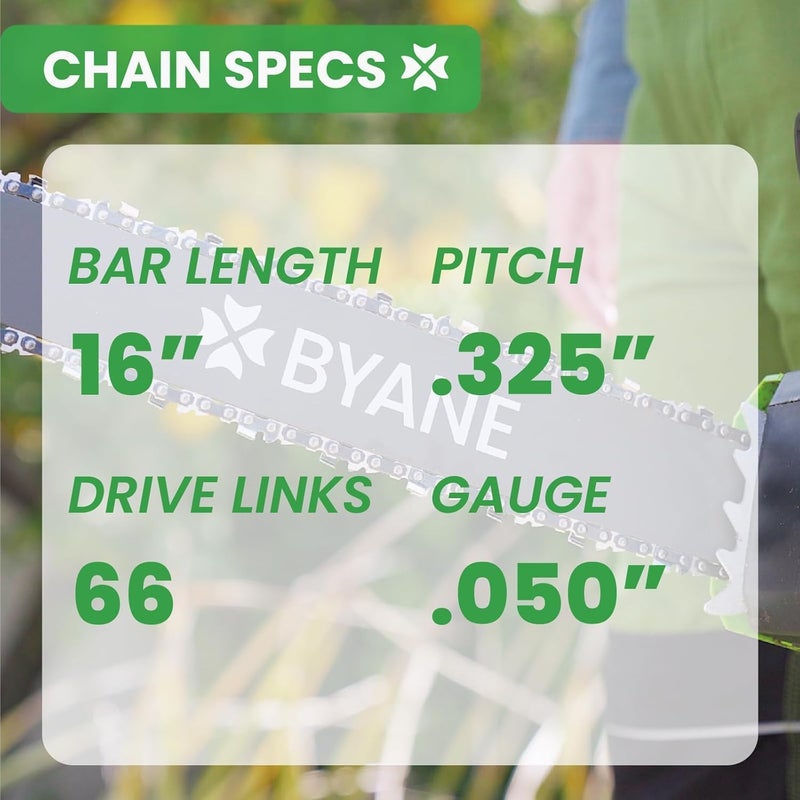 Byane Carbide 16 Inch Chainsaw Chain, 050" Gauge, 325" Pitch, 66 Drive Links, Gifts for Men, Fits Husqvarna 435 and More (1 Chain). - Image 3